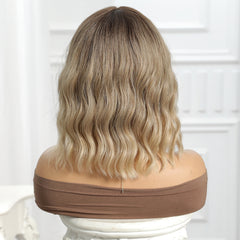 Brown Roots to Sandy Brown Bob-Style Wavy 12