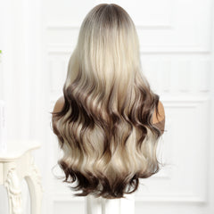 Blonde roots to Dark Brown End with Bangs Long Curly 26