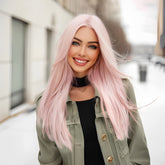 Pink With Curtain Bangs Straight long 24