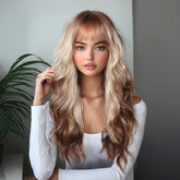 Light Blonde with Brown Top and End Wavy Long 26