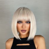 Platinum Blonde with Bangs Straight Bob 12