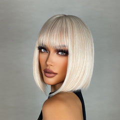Platinum Blonde with Bangs Straight Bob 12