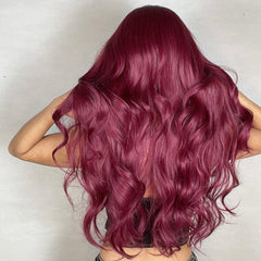 Copper Red with Bangs Long Wavy 28