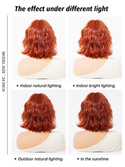 Copper Red Bob-Style Wavy with Bangs Medium 10
