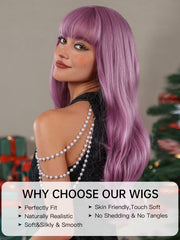 Purple - Wig with Bangs Long Curly 24