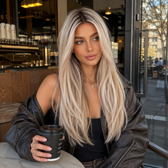 AuraTress MONO Ash Blonde Long with Dark Roots Straight 20