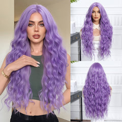Purple with Curtain Bangs Long Wavy 26