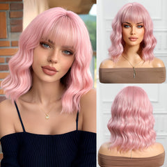 Light Pink Bob-Style Wavy Medium 14