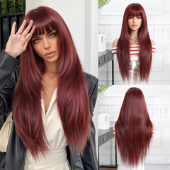 Wine Red - Straight with bangs Long 28