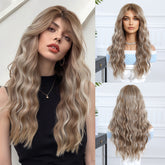 Ash Blonde with Bangs Long Wavy 24