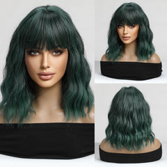 Teal - Wavy Bob with Bangs Medium 12