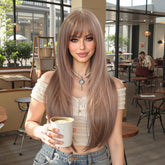 Rose Taupe Long Straight with Bangs 28