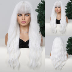 White with Bangs Long Wavy 26