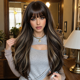 Brown Highlight Layered Straight Wig 24