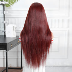 Wine Red - Straight with bangs Long 28