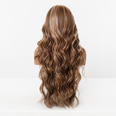 LaceFront Chocolate Brown with Beige Blonde Highlights Soft Waves 28