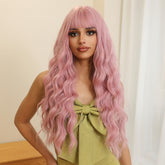 Pastel Pink with Bangs Long Wavy 26