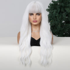White with Bangs Long Wavy 26