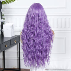 Purple with Curtain Bangs Long Wavy 26