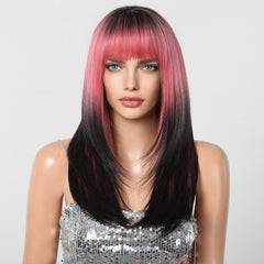 Vibrant Pink Top to Black Ends Straight Long 24