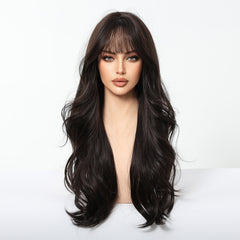 Dark Brown Long Waves with Wispy Bangs 24