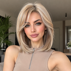 AuraTress MONO Sandy Beige Blonde Side Part Layered Bob 12