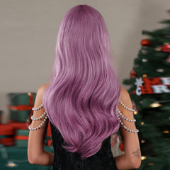 Purple - Wig with Bangs Long Curly 24