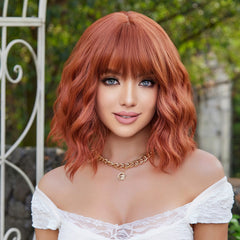 Copper Auburn Wavy Bob with Wispy Bangs 12