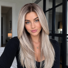 AuraTress MONO Dark Root Icy Platinum Blonde Long Layered Straight 20