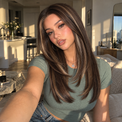 LaceFront Chocolate Brown with Caramel Highlights Layered Straight 20