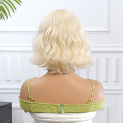 Platinum Blonde with Bangs Medium Bob-Style Curly 10