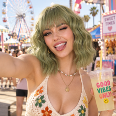 Sage Green Short Wavy Bob with Bangs 10
