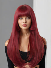 Wine Red with Bangs Long Staight 26