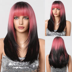 Vibrant Pink Top to Black Ends Straight Long 24