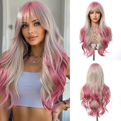 Silvery Blonde with Pink Top and End Long Curly 24