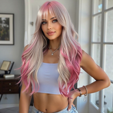 Silvery Blonde with Pink Top and End Long Curly 24