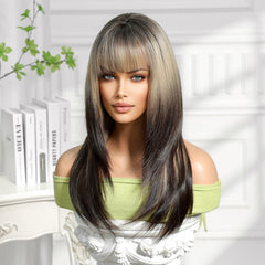 Ash Blonde Top to Dark Brown Ends Straight Long 21