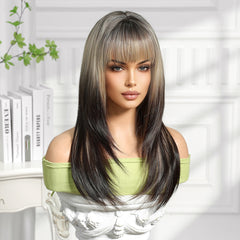 Ash Blonde Top to Dark Brown Ends Straight Long 21