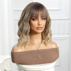 Brown Roots to Sandy Brown Bob-Style Wavy 12