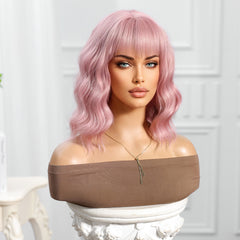 Light Pink Bob-Style Wavy Medium 14