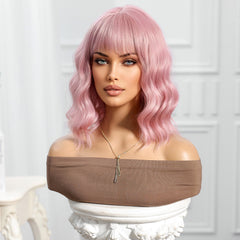 Light Pink Bob-Style Wavy Medium 14