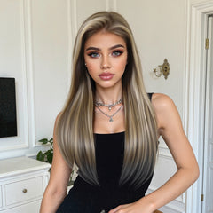 AuraTress 100% Human Hair Ash Blonde with Blended Highlights Long Layers 20