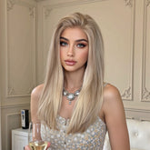 AuraTress 100% Human Hair Champagne Blonde with Blended Highlights Long Straight 16