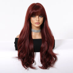 Wine Red with Bangs Long Curly 26