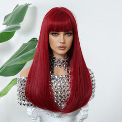 Ruby Red with Bangs Straight Long 28