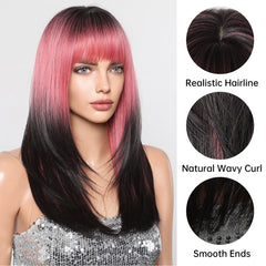 Vibrant Pink Top to Black Ends Straight Long 24