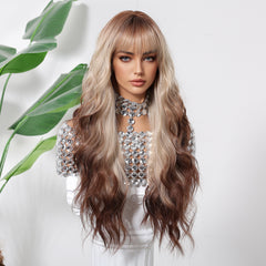 Light Blonde with Brown Top and End Wavy Long 26