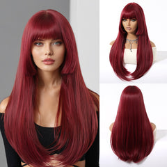 Wine Red with Bangs Long Staight 26
