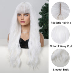 White with Bangs Long Wavy 26