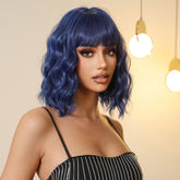 Blue with Bangs Bob-Style Wavy Medium 10